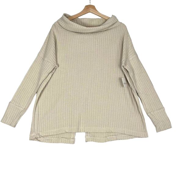 Free People Juicy Long Sleeves Top Sz XS Stone Cold Beige Oversized Split Back - Picture 2 of 8